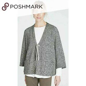 NWOT J.Jill Olive gray tweed ribbon tie kimono cardigan oversize M tall - L tall
